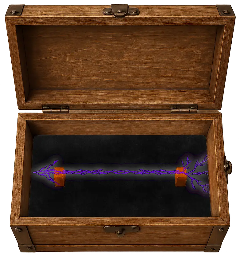 Open reliquary chest with an arrow inside