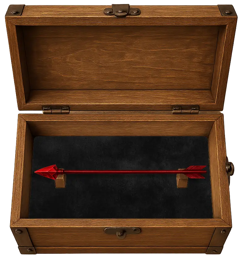 Earth arrow resting inside an open chest